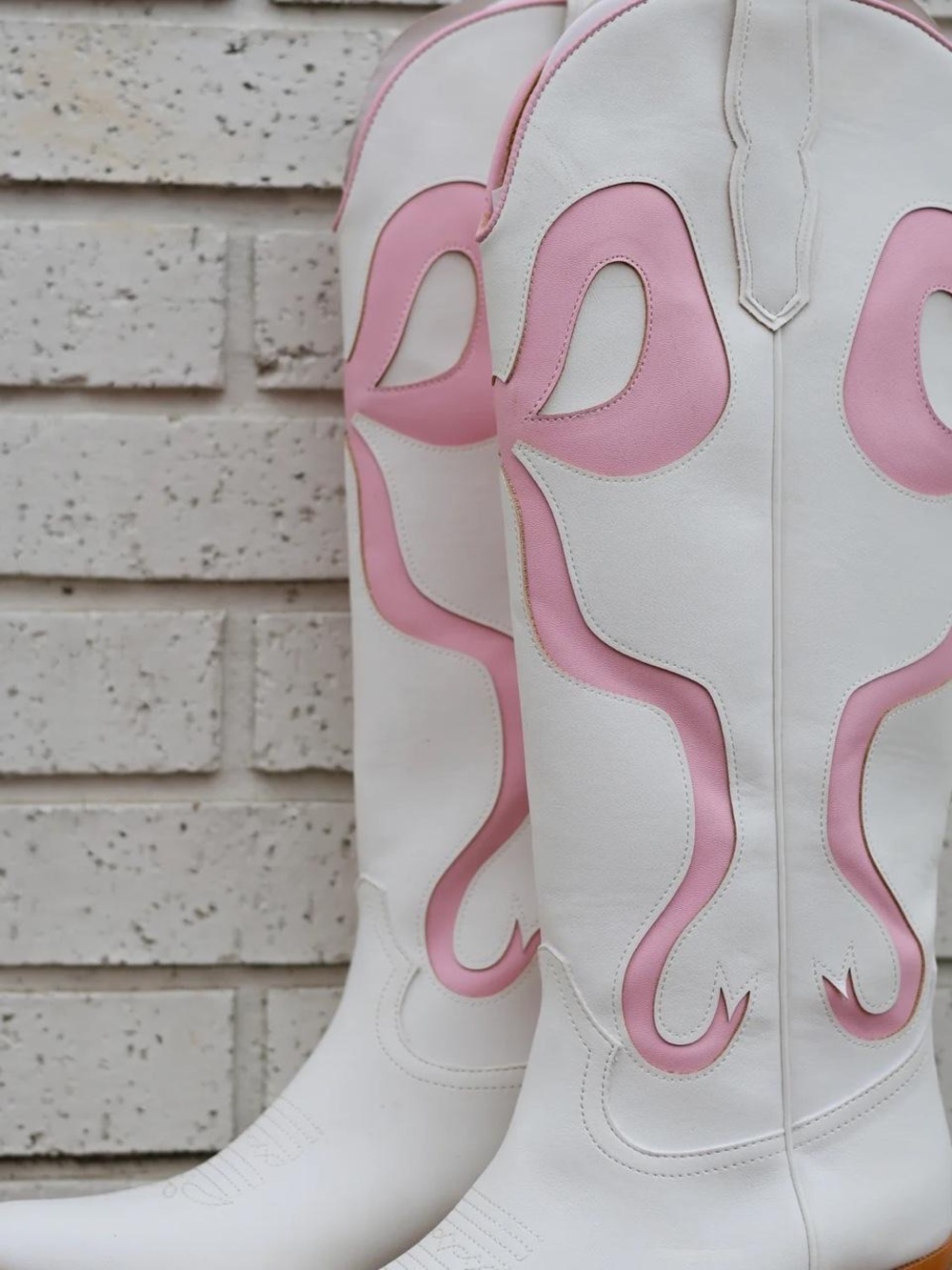Serenity White and Pink Western Knee-High Boots